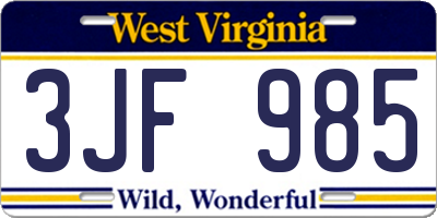 WV license plate 3JF985