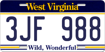 WV license plate 3JF988