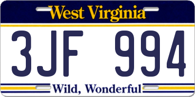 WV license plate 3JF994