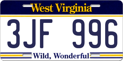 WV license plate 3JF996