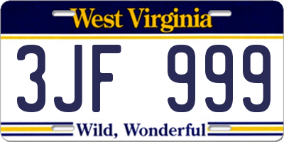 WV license plate 3JF999