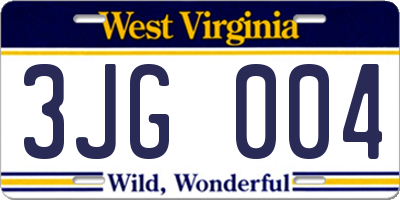 WV license plate 3JG004