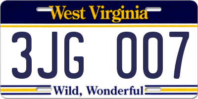 WV license plate 3JG007