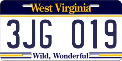 WV license plate 3JG019