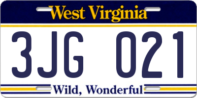 WV license plate 3JG021