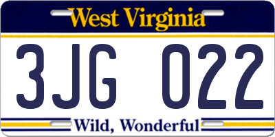 WV license plate 3JG022