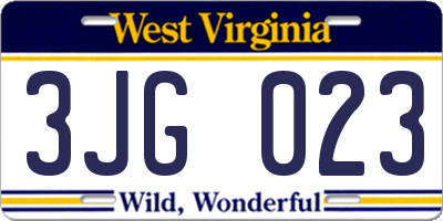 WV license plate 3JG023