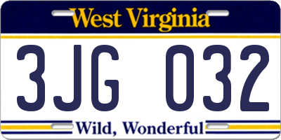 WV license plate 3JG032