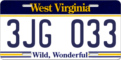 WV license plate 3JG033