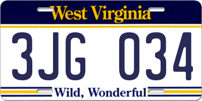 WV license plate 3JG034