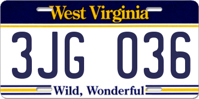 WV license plate 3JG036