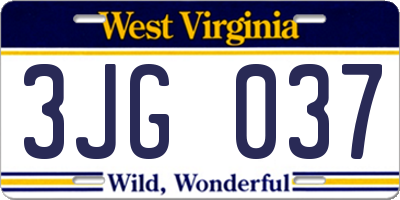 WV license plate 3JG037