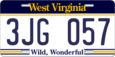 WV license plate 3JG057