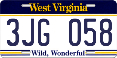 WV license plate 3JG058