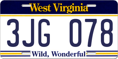 WV license plate 3JG078