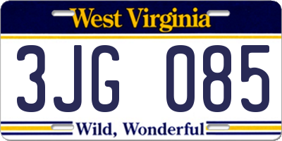 WV license plate 3JG085