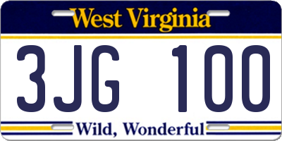 WV license plate 3JG100