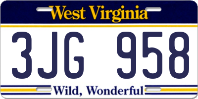 WV license plate 3JG958