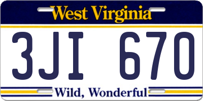 WV license plate 3JI670