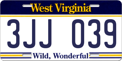 WV license plate 3JJ039
