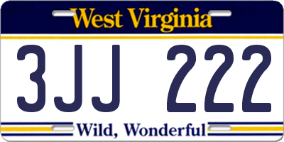 WV license plate 3JJ222