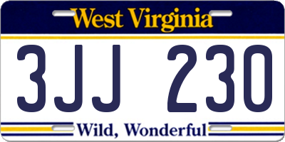 WV license plate 3JJ230