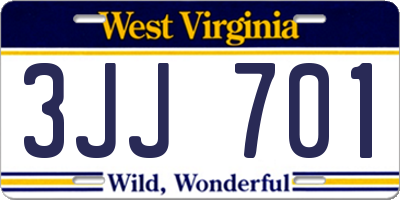 WV license plate 3JJ701
