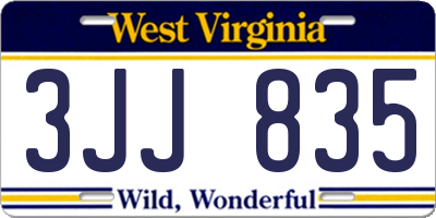 WV license plate 3JJ835