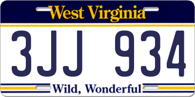 WV license plate 3JJ934