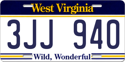 WV license plate 3JJ940