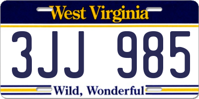 WV license plate 3JJ985
