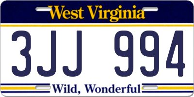 WV license plate 3JJ994