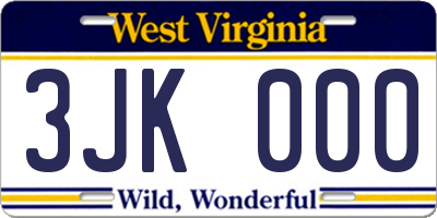 WV license plate 3JK000