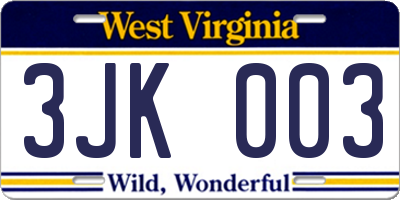 WV license plate 3JK003
