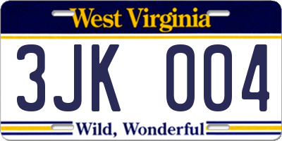 WV license plate 3JK004