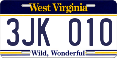 WV license plate 3JK010