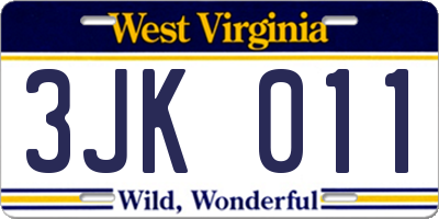 WV license plate 3JK011