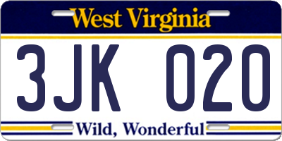 WV license plate 3JK020
