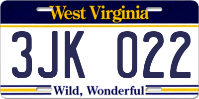 WV license plate 3JK022