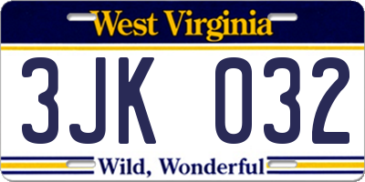 WV license plate 3JK032