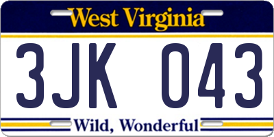 WV license plate 3JK043