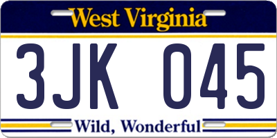 WV license plate 3JK045
