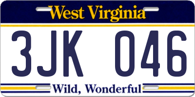 WV license plate 3JK046