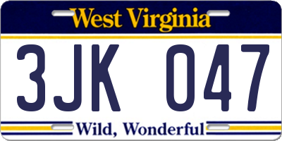 WV license plate 3JK047