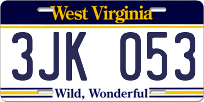 WV license plate 3JK053