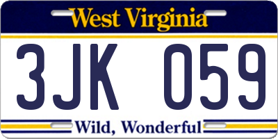 WV license plate 3JK059