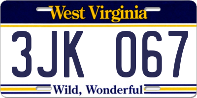 WV license plate 3JK067