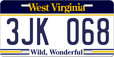 WV license plate 3JK068