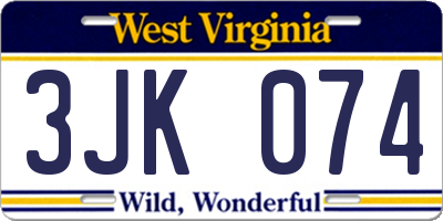 WV license plate 3JK074