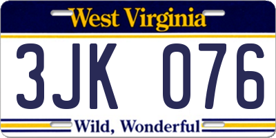 WV license plate 3JK076
